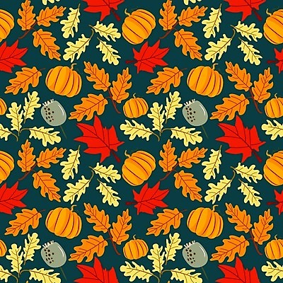 EPS 해외이미지 낙엽 패턴 일러스트 호박 사람없음 노란색 할로윈 패턴백그라운드 가을 청록색 해외일러스트 계절 컬러 백그라운드 잎 무늬 채소 파일형식 벡터