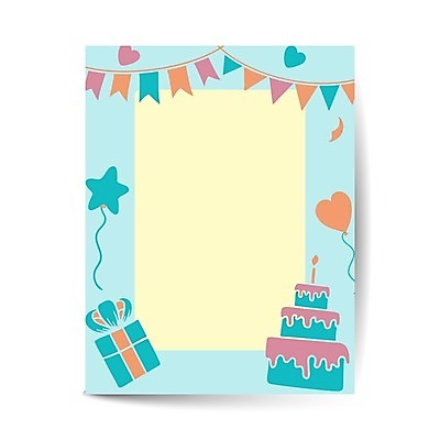 EPS 해외이미지 하늘색 일러스트 프레임 사람없음 선물상자 하트 하트풍선 생일카드 3단케이크 가랜드 별풍선 프레임일러스트 카피스페이스 해외일러스트 모양 카드_감사 선물 파란색 상자 케이크 공백 파티용품 풍선 파일형식 벡터