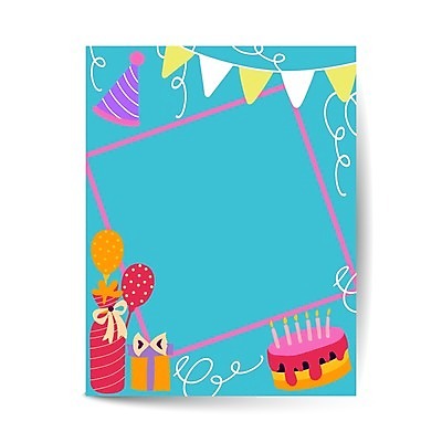 EPS 해외이미지 하늘색 일러스트 프레임 사람없음 선물상자 케이크 풍선 생일카드 가랜드 프레임일러스트 카피스페이스 해외일러스트 디저트 카드_감사 선물 파란색 상자 공백 파티용품 파일형식 벡터