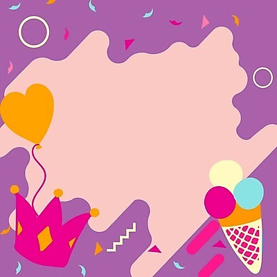 EPS 해외이미지 일러스트 왕관 프레임 사람없음 보라색 꽃가루 하트풍선 콘아이스크림 생일카드 프레임일러스트 카피스페이스 해외일러스트 컬러 아이스크림 카드_감사 공백 하트 가루 풍선 파일형식 벡터