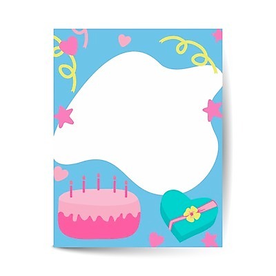 EPS 해외이미지 꽃 별 리본 하늘색 일러스트 프레임 사람없음 선물상자 케이크 하트 생일카드 프레임일러스트 카피스페이스 해외일러스트 자연요소 모양 식물 디저트 카드_감사 선물 파란색 상자 공백 파일형식 벡터