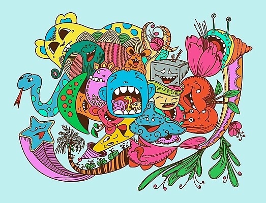 EPS 해외이미지 나무 동물 구름 캐릭터 꽃 별 잎 일러스트 입벌림 사람없음 귀여움 버섯 뱀 사과 즐거움 달팽이 몬스터 해외일러스트 일러캐릭터 자연요소 식물 감정 컨셉 과일 파충류 연체동물 표정 파일형식 벡터