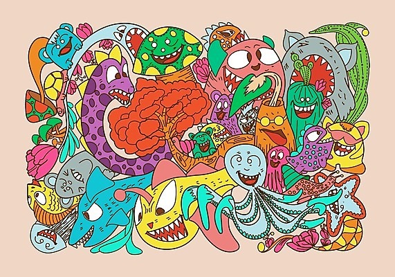 EPS 해외이미지 나무 캐릭터 일러스트 불가사리 선인장 어류 사람없음 귀여움 버섯 거북이 쥐 즐거움 돌고래 공룡 문어 해파리 몬스터 해외일러스트 일러캐릭터 식물 감정 컨셉 포유류 파충류 극피동물 연체동물 수중동물 자포동물 설치류 파일형식 벡터