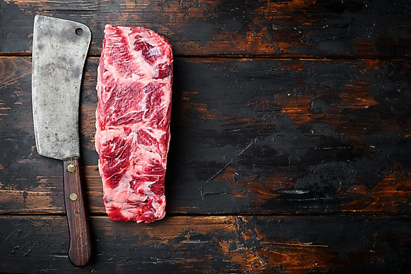 포토 JPG 해외이미지 실내 사람없음 하이앵글 소고기 식칼 등심 립아이 카피스페이스 나무배경 해외포토 뷰포인트 백그라운드 주방용품 육류 내부 공백 파일형식