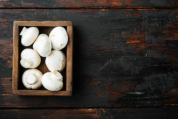 포토 JPG 해외이미지 실내 사람없음 하이앵글 여러개 나무상자 양송이 나무탁자 카피스페이스 해외포토 뷰포인트 다수 탁자 내부 상자 버섯 공백 파일형식