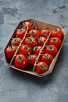 포토 JPG 해외이미지 방울토마토 회색배경 실내 사람없음 종이상자 해외포토 백그라운드 토마토 내부 상자 회색 파일형식