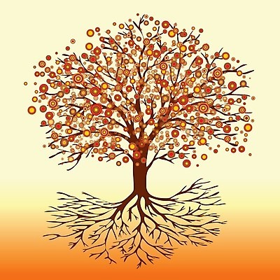 EPS 해외이미지 나무 꽃 일러스트 사람없음 주황색 가을 나무뿌리 해외일러스트 식물 계절 컬러 뿌리 파일형식 벡터