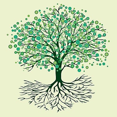 EPS 해외이미지 나무 일러스트 나뭇잎 사람없음 연두색 원형 나무뿌리 해외일러스트 도형 식물 잎 초록색 뿌리 파일형식 벡터