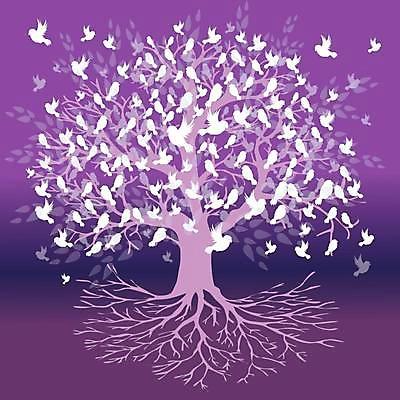 EPS 해외이미지 나무 여러마리 일러스트 조류 나뭇잎 사람없음 보라색 나뭇가지 나무뿌리 해외일러스트 식물 동물 컬러 다수 잎 뿌리 파일형식 벡터