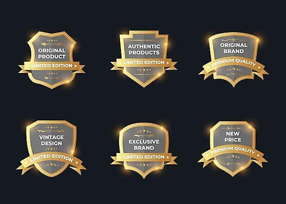 EPS 해외이미지 리본 일러스트 사람없음 빛 세트 라벨 회색 금색 빈티지 방패모양 해외일러스트 모양 컬러 컨셉 프레임 방패 파일형식 벡터
