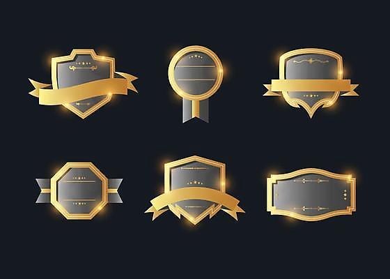 EPS 해외이미지 리본 일러스트 사람없음 빛 세트 라벨 검은색 금색 빈티지 배지 방패모양 해외일러스트 모양 컬러 컨셉 프레임 방패 파일형식 벡터