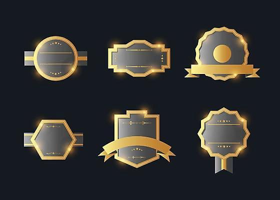 EPS 해외이미지 리본 일러스트 사람없음 세트 라벨 공백 회색 금색 빈티지 배지 방패모양 해외일러스트 모양 컬러 컨셉 프레임 방패 파일형식 벡터