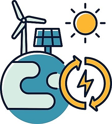 EPS 해외이미지 산업 화살표 지구 일러스트 사람없음 파란색 태양 노란색 에너지 그린에너지 풍력에너지 친환경 집열판 재생에너지 해외일러스트 자연요소 컬러 환경 태양에너지 파일형식 벡터