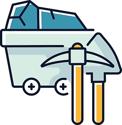 EPS 해외이미지 산업 하늘색 일러스트 사람없음 수레 에너지 삽 발굴 곡괭이 광산 석탄 해외일러스트 파란색 카트 파일형식 벡터