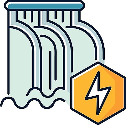 EPS 해외이미지 산업 하늘색 일러스트 사람없음 노란색 댐 번개모양 수력발전 수력발전소 수력에너지 해외일러스트 모양 공공시설 컬러 파란색 에너지 발전 번개 파일형식 벡터