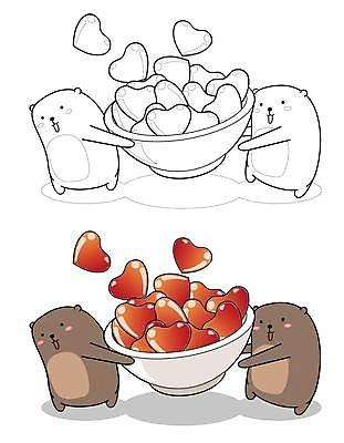 EPS 해외이미지 그릇 동물캐릭터 여러마리 일러스트 곰 협력 들기 사람없음 귀여움 하트 담기 젠탱글 해외일러스트 일러캐릭터 모양 동물 캐릭터 식기 다수 컨셉 포유류 모션 파일형식 벡터