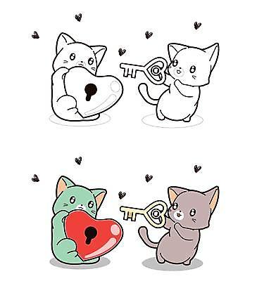 EPS 해외이미지 동물캐릭터 여러마리 일러스트 열쇠 자물쇠 사랑 들기 사람없음 귀여움 고양이 하트 젠탱글 해외일러스트 일러캐릭터 모양 동물 캐릭터 감정 다수 컨셉 포유류 모션 반려동물 파일형식 벡터