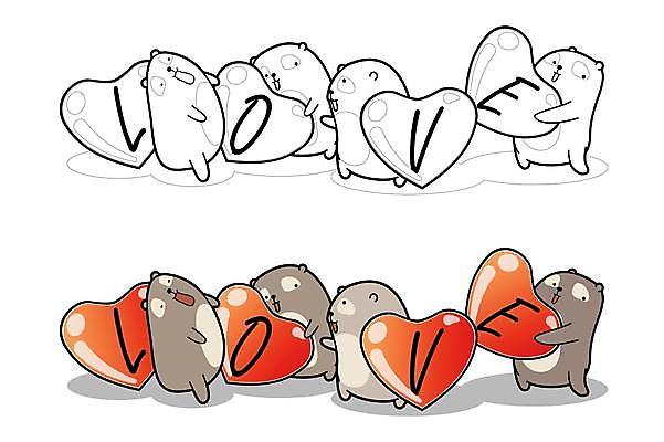 EPS 해외이미지 영어 동물캐릭터 여러마리 일러스트 곰 사랑 들기 사람없음 귀여움 하트 젠탱글 해외일러스트 일러캐릭터 모양 동물 문자 캐릭터 감정 다수 컨셉 포유류 모션 파일형식 벡터