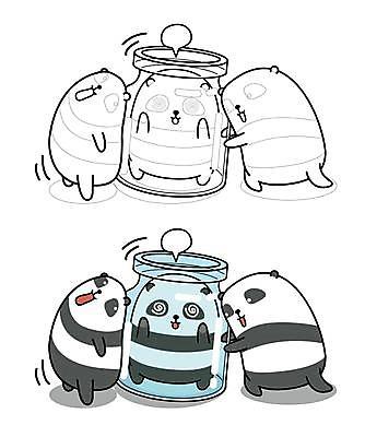 EPS 해외이미지 동물캐릭터 말풍선 여러마리 일러스트 유리병 들기 사람없음 귀여움 기댐 판다 갇힘 어지러운 젠탱글 해외일러스트 일러캐릭터 동물 캐릭터 다수 컨셉 곰 모션 병_용기 파일형식 벡터