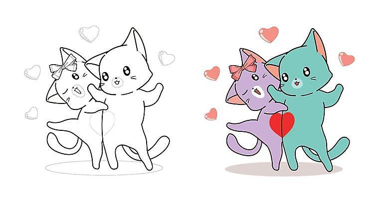 EPS 해외이미지 커플 리본 동물캐릭터 여러마리 일러스트 안기 사랑 사람없음 귀여움 고양이 하트 젠탱글 해외일러스트 일러캐릭터 모양 동물 캐릭터 감정 다수 컨셉 포유류 관계 모션 반려동물 파일형식 벡터