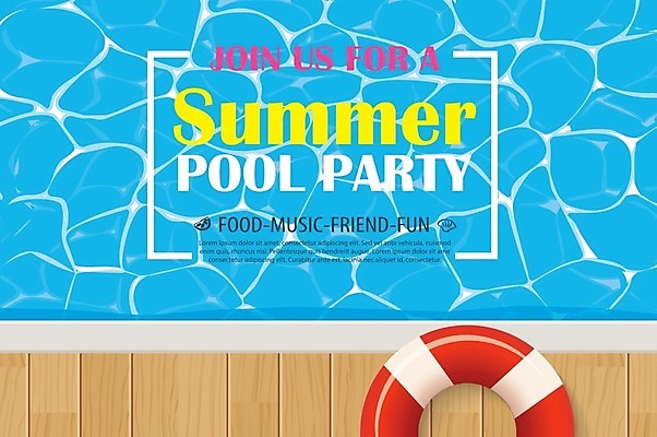 EPS 해외이미지 일러스트 수영장 타이포그라피 사람없음 파란색 파티 튜브 해외일러스트 문자 컬러 이벤트 파일형식 벡터