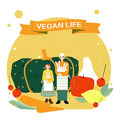 전신 여자 남자 리본 일러스트 호박 세마리 들기 성인 두명 노란색 자연보호 당근 토끼 체리 사과 레몬 채식 동물보호 서양배 에코라이프 채식주의자 성인만 비건 국내일러스트 AI파일 라이프스타일 컬러 채소 과일 포유류 모션 자연 뿌리채소 3 사람 반려동물 배_과일 보호 사회이슈 에코 파일형식 벡터