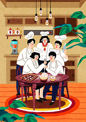 전신 PSD 여자 남자 의자 일러스트 조명 들기 앉기 여러명 성인 취미 제과제빵 케이크 주방 조리복 믹서 나무탁자 수강생 자기개발 제빵사 짤주머니 성인만 원데이클래스 국내일러스트 직업 가구 다수 유니폼 모션 탁자 디저트 사람 제빵도구 클래스 파일형식