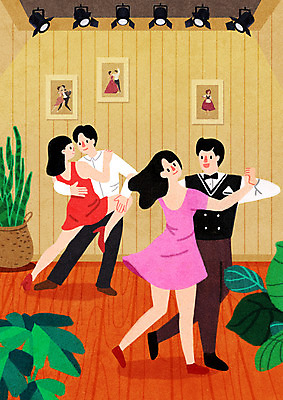 전신 PSD 여자 남자 화분 액자 일러스트 여러명 성인 취미 손잡기 댄서 춤 공연조명 댄스교실 수강생 자기개발 탱고 성인만 원데이클래스 국내일러스트 직업 다수 모션 수업 문화예술 사람 클래스 파일형식