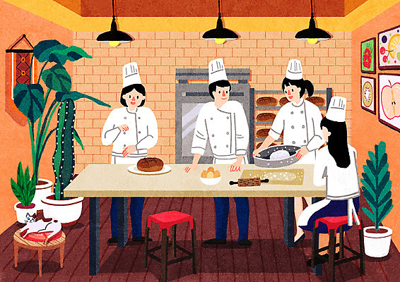 전신 PSD 한마리 여자 남자 화분 빵 액자 의자 일러스트 조명 서기 들기 앉기 여러명 성인 취미 고양이 채망 조리복 제빵 제빵도구 반죽밀대 수강생 자기개발 제빵사 성인만 원데이클래스 국내일러스트 직업 1 음식 가구 다수 유니폼 포유류 모션 주방용품 사람 반려동물 제과제빵 밀대 클래스 파일형식