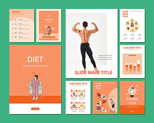전신 무료이미지 템플릿 여자 남자 허리손 다이어트 비즈니스 근육 그래프 서기 들기 앉기 여러명 상반신 20대 성인 세트 운동 주황색 한국인 마시기 먹기 PPT 프레젠테이션 문서템플릿 체중계 물마시기 성인만 9P 이미지템플릿 무료PPT 컬러 포즈 다수 모션 건강 사람 동양인 청년 파일형식