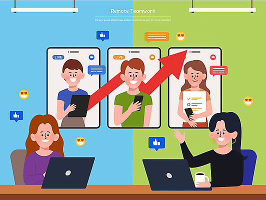여자 남자 화살표 말풍선 일러스트 비즈니스 회의 모바일 협력 들기 여러명 상반신 성인 연두색 파란색 노트북 스마트폰 태블릿 비즈니스맨 비즈니스우먼 커피잔 문서 재택근무 온라인 이모티콘 화상통화 성인만 언택트 온택트 국내일러스트 AI파일 커피 컬러 다수 모션 잔 사람 초록색 전자제품 핸드폰 스마트기기 직장인 통화 파일형식 벡터