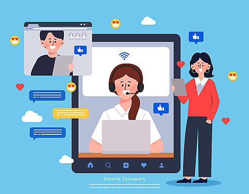 전신 여자 남자 하늘색 말풍선 일러스트 비즈니스 회의 모바일 협력 서기 들기 상반신 성인 세명 노트북 태블릿 헤드셋 하트 비즈니스맨 비즈니스우먼 주머니손 와이파이 재택근무 온라인 이모티콘 화상통화 성인만 언택트 온택트 국내일러스트 AI파일 모양 음향기기 모션 사람 파란색 전자제품 스마트기기 헤드폰 직장인 무선인터넷 통화 파일형식 벡터