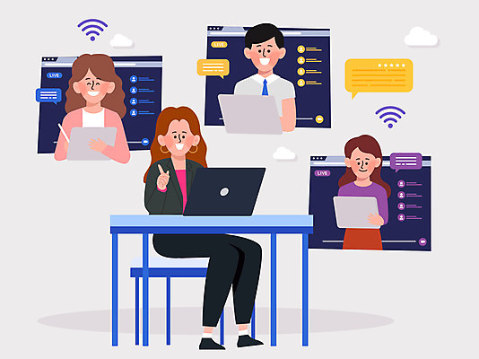 전신 여자 남자 말풍선 의자 일러스트 비즈니스 회의 모바일 협력 들기 앉기 손짓 여러명 상반신 성인 노트북 태블릿 펜 비즈니스맨 비즈니스우먼 책상 와이파이 재택근무 온라인 화상통화 성인만 태블릿펜 언택트 온택트 국내일러스트 AI파일 가구 다수 모션 사람 전자제품 스마트기기 필기구 직장인 무선인터넷 통화 파일형식 벡터