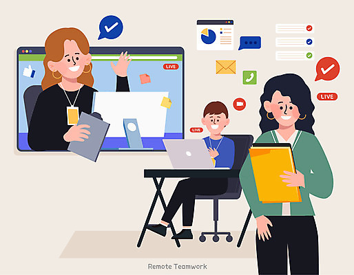 전신 여자 남자 말풍선 일러스트 비즈니스 회의 모바일 협력 들기 앉기 상반신 성인 세명 노트북 모니터 파일 재택근무 온라인 화상통화 성인만 언택트 온택트 국내일러스트 AI파일 모션 사람 전자제품 컴퓨터 통화 파일형식 벡터