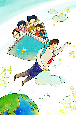 전신 PSD 구름 학생 여자 어린이교육 남자 별 지구 어린이 하늘색 일러스트 소녀 소년 여러명 상반신 성인 책 손들기 교사 비행 업기 슈퍼맨포즈 국내일러스트 자연요소 직업 교육 포즈 다수 모션 사람 파란색 파일형식