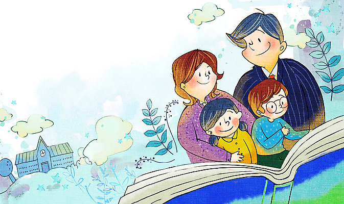 PSD 구름 학생 여자 어린이교육 남자 어린이 하늘색 일러스트 학교 안기 미소 소녀 소년 여러명 상반신 성인 책 독서 교사 풀 국내일러스트 자연요소 식물 직업 교육 다수 모션 표정 사람 파란색 파일형식