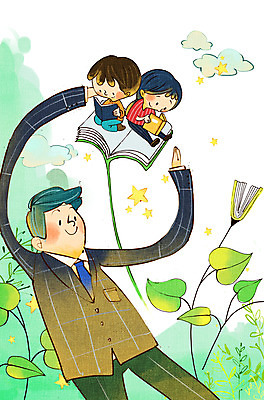 전신 PSD 구름 학생 여자 어린이교육 남자 별 어린이 잎 일러스트 들기 앉기 소녀 소년 상반신 성인 책 세명 연두색 독서 교사 국내일러스트 자연요소 식물 직업 교육 모션 사람 초록색 파일형식