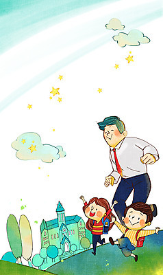 전신 PSD 구름 학생 여자 어린이교육 남자 별 어린이 일러스트 학교 정장 소녀 소년 성인 세명 달리기 등교 국내일러스트 자연요소 옷 교육 모션 사람 등하교 파일형식