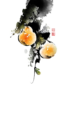 PSD 잎 일러스트 캘리그라피 붓터치 나뭇잎 사람없음 가을 나뭇가지 동양화 번짐 모과 낙관 모과나무 국내일러스트 나무 식물 계절 과일 미술 파일형식 효과