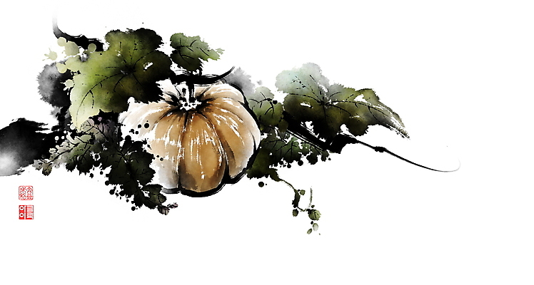 PSD 일러스트 캘리그라피 호박 붓터치 나뭇잎 사람없음 가을 나뭇가지 동양화 번짐 낙관 호박넝쿨 호박잎 국내일러스트 나무 계절 잎 채소 미술 덩굴 파일형식 효과