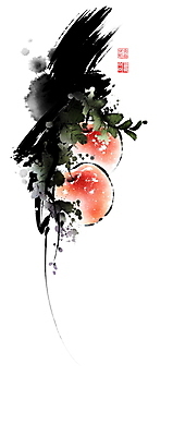 PSD 일러스트 캘리그라피 붓터치 나뭇잎 사람없음 가을 나뭇가지 사과 동양화 번짐 낙관 사과나무 국내일러스트 나무 계절 잎 과일 미술 파일형식 효과