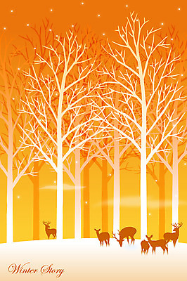 EPS 나무 동물 계절 실루엣 백그라운드 겨울 여러마리 일러스트 포유류 사슴 풍경 사람없음 설원 추위 나뭇가지 눈 숲 겨울배경 국내일러스트 자연요소 식물 다수 날씨 눈_날씨 촬영기법 파일형식 벡터