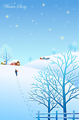 EPS 나무 계절 별 백그라운드 겨울 일러스트 밤하늘 주택 한명 풍경 울타리 걷기 설원 추위 눈 발자국 별빛 겨울배경 국내일러스트 자연요소 식물 1 자국 모션 하늘 날씨 눈_날씨 사람 건물 빛 담장 야간 파일형식 벡터