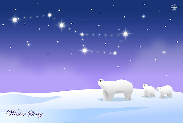 EPS 동물 계절 별 새끼 백그라운드 겨울 일러스트 곰 포유류 밤하늘 세마리 풍경 사람없음 설원 별자리 추위 눈 북극곰 백곰 북두칠성 어미곰 겨울배경 국내일러스트 자연요소 하늘 날씨 눈_날씨 3 야간 파일형식 벡터