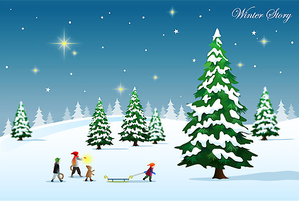 EPS 나무 계절 별 어린이 백그라운드 겨울 일러스트 놀이 밤하늘 사람 풍경 여러명 걷기 설원 산책 추위 눈 숲 썰매 어린이만 겨울배경 국내일러스트 자연요소 식물 다수 모션 하늘 날씨 휴식 눈_날씨 야간 파일형식 벡터