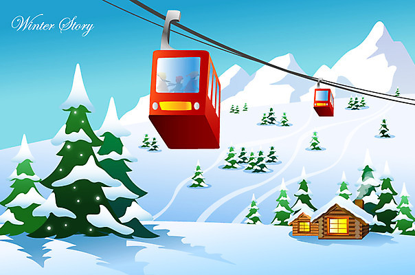 EPS 나무 계절 백그라운드 겨울 일러스트 스키장 산 주택 풍경 사람없음 설원 추위 기구 도구 눈 놀이기구 오두막 케이블카 겨울배경 국내일러스트 자연요소 식물 날씨 눈_날씨 건물 파일형식 벡터