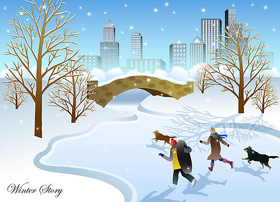 EPS 나무 한마리 계절 공원 여자 남자 백그라운드 겨울 일러스트 그림자 사람 풍경 빌딩 두명 건물 반려동물 달리기 설원 산책 추위 눈 도시 개 강아지 가교 겨울배경 국내일러스트 자연요소 식물 동물 1 건축물 공공시설 포유류 모션 날씨 휴식 눈_날씨 파일형식 벡터