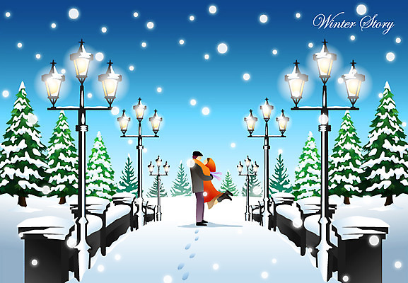 EPS 나무 커플 계절 여자 남자 백그라운드 겨울 가로등 일러스트 포옹 밤하늘 사람 풍경 성인 두명 설원 추위 눈 발자국 애정표현 가교 성인만 겨울배경 국내일러스트 자연요소 식물 건축물 공공시설 관계 자국 안기 하늘 날씨 눈_날씨 표현 야간 파일형식 벡터