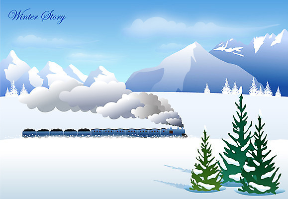 EPS 나무 계절 백그라운드 겨울 일러스트 산 풍경 사람없음 설원 기차 추위 눈 연기 겨울배경 국내일러스트 자연요소 식물 육상교통 날씨 대중교통 눈_날씨 파일형식 벡터