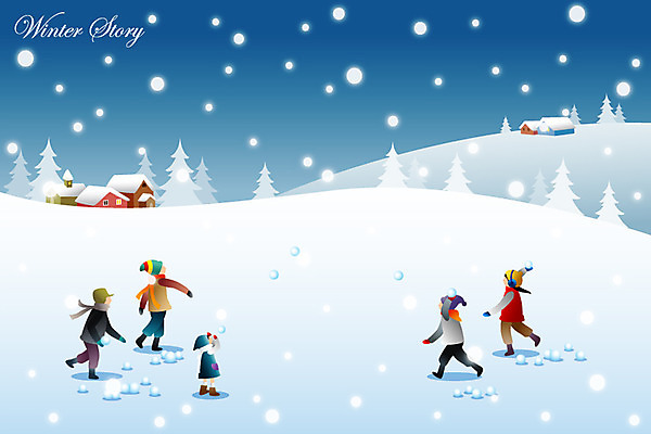 EPS 나무 계절 여자 남자 어린이 백그라운드 겨울 일러스트 장난 놀이 주택 사람 풍경 소녀 소년 여러명 친구 설원 추위 눈 오두막 눈싸움 눈덩이 눈뭉치 어린이만 겨울배경 국내일러스트 자연요소 식물 다수 관계 날씨 눈_날씨 건물 싸움 파일형식 벡터